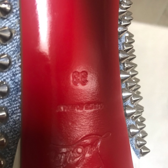 NEW Christian Louboutin sz 38 lady peep denim spike pumps - Picture 4 of 5